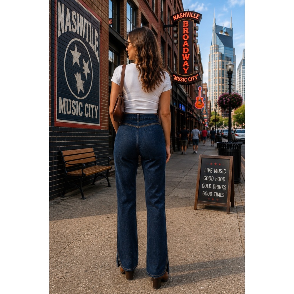 Vtg Derrieres Straight Leg Jeans 7 Blue Dark Wash Bareback High Rise Tulip Hem